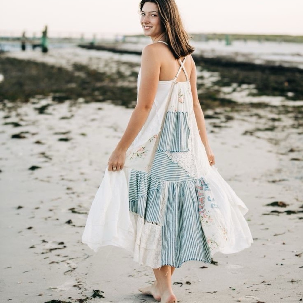 Discontinued urban outfitters Patchwork Maxi Dress in White and Cream - Picture 2 of 9